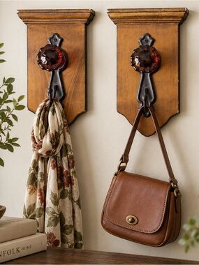 Vintage Amber Glass Knob Wall Hook - Brown